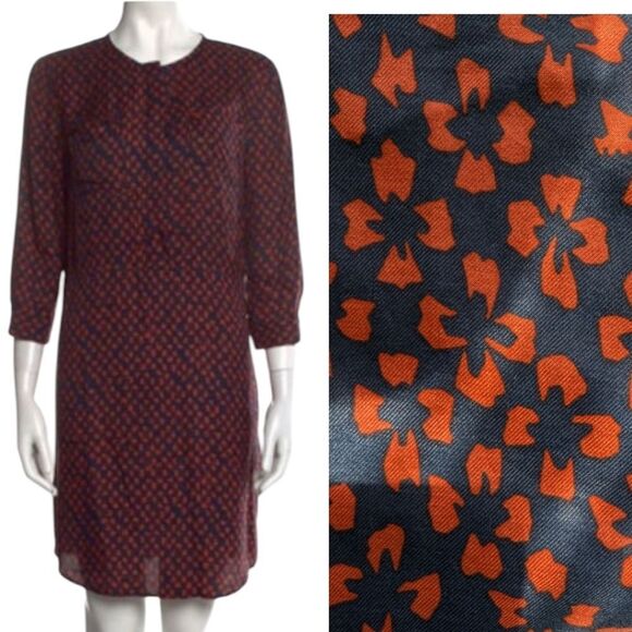 Hobbs Floral Patterned Navy Button-Up Shirt Dress Silk Blend Small - Picture 2 of 16